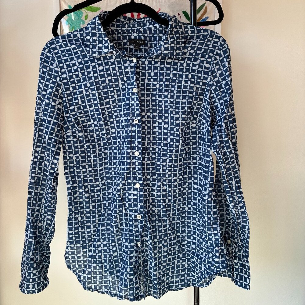 Talbot Blue and White Tie Dye Cotton Button Down Long Sleeve Shirt - Size M